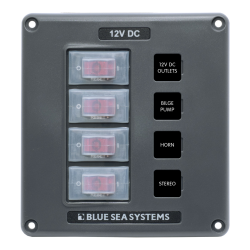 Blue Sea Systems, artnr: 4320, Blue Sea Systems Panel Switch H2O CB 4pos Gray (replaces 4320B-BSS).