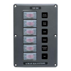 Blue Sea Systems, artnr: 4322, Blue Sea Systems Panel Switch H2O CB 6pos Gray (replaces 4322B-BSS).