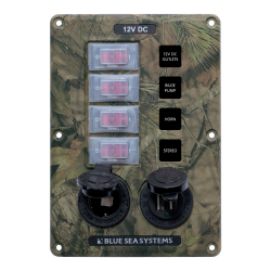 Blue Sea Systems, artnr: 4324, Blue Sea Systems Panel Switch H2O CB 4pos Sckt & USB Camo (replaces 4324B-BSS).