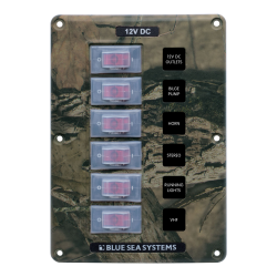 Blue Sea Systems, artnr: 4325, Blue Sea Systems Panel Switch H2O CB 6pos Camo (replaces 4325B-BSS).