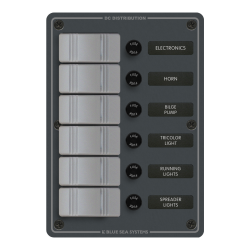 Blue Sea Systems, artnr: 8053, Blue Sea Systems Panel H2O 12VDC AGC 6pos V (replaces 8053B-BSS).