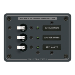 Blue Sea Systems, artnr: 8058, Blue Sea Systems Panel 120VAC 3pos (replaces 8058B-BSS).