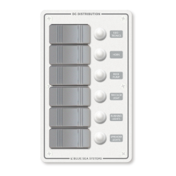 Blue Sea Systems, artnr: 8273, Blue Sea Systems Panel H2O 12VDC CLB 6pos V (replaces 8273B-BSS).