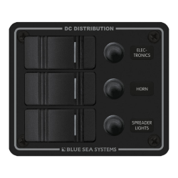 Blue Sea Systems, artnr: 8374, Blue Sea Systems Panel H2O 12VDC CLB 3pos Blk V (replaces 8374B-BSS).