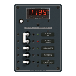 Blue Sea Systems, artnr: 8405, Blue Sea Systems Panel 120VAC 3pos w/Main DMM V (replaces 8405B-BSS).