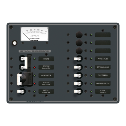 Blue Sea Systems, artnr: 8462, Blue Sea Systems Panel 120VAC SourceSel 9pos VMtr (replaces 8462B-BSS).