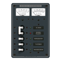 Blue Sea Systems, artnr: 8509, Blue Sea Systems Panel 230VAC 5pos w/Main V/AMtr (replaces 8509B-BSS).